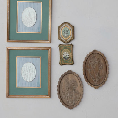 Wood Scalloped Wall Décor w/ Laser Etched Botanicals