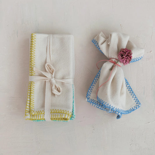 Cotton Napkins w/ Blanket Stitch, Set of 4