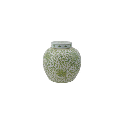 Green & White Floral Ginger Jar