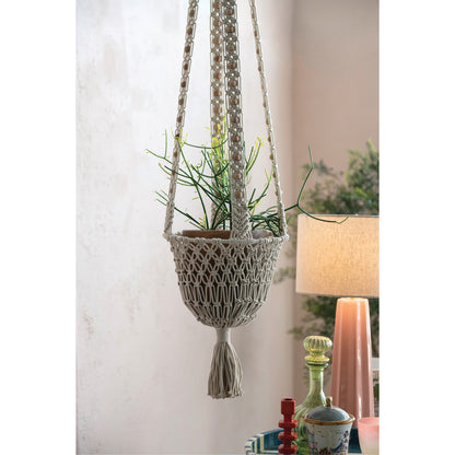 Cotton Macrame Plant Hanger w/ Wood Beads
