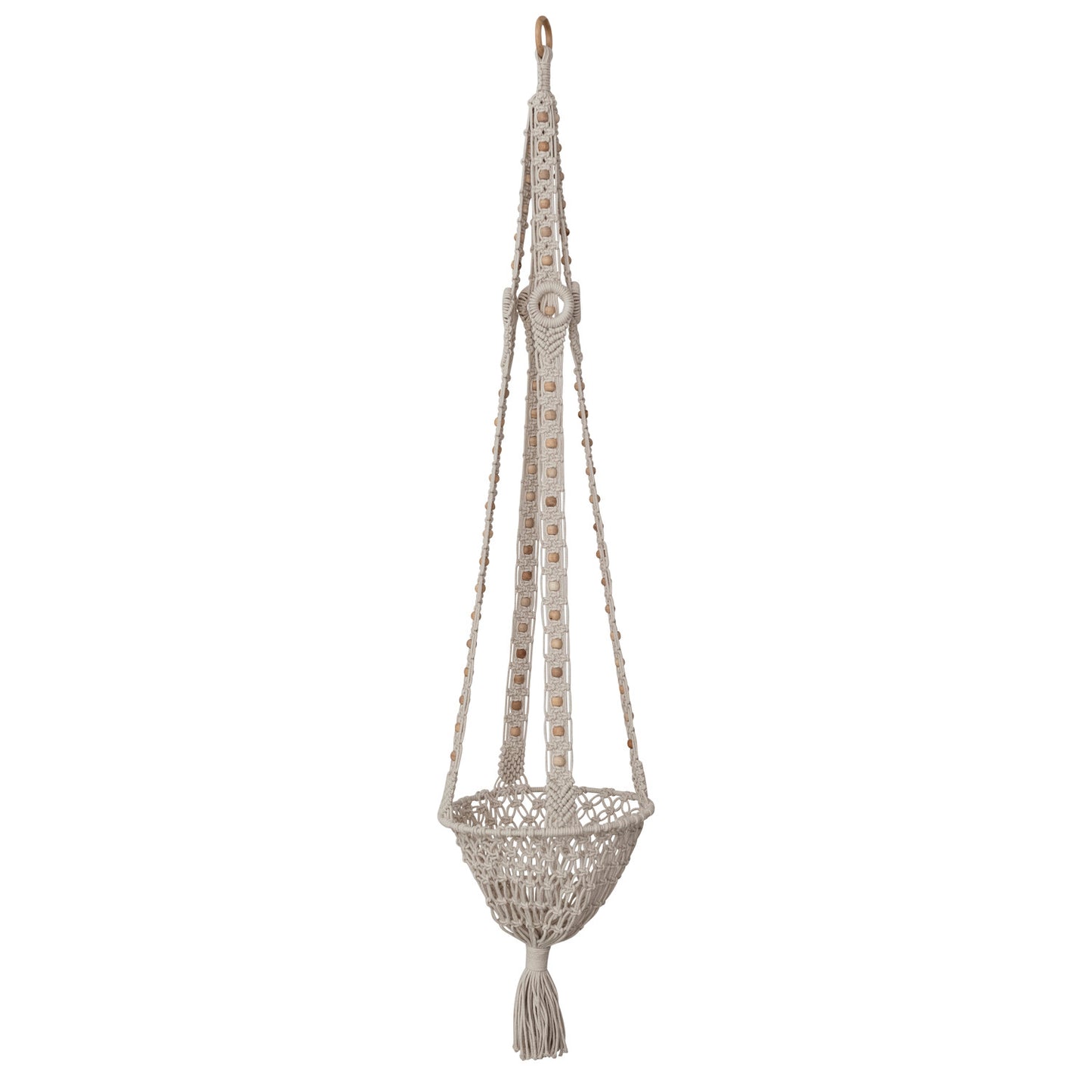 Cotton Macrame Plant Hanger w/ Wood Beads