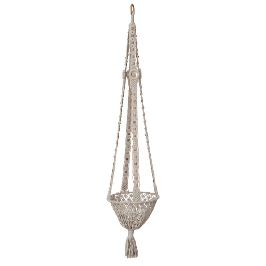 Cotton Macrame Plant Hanger w/ Wood Beads