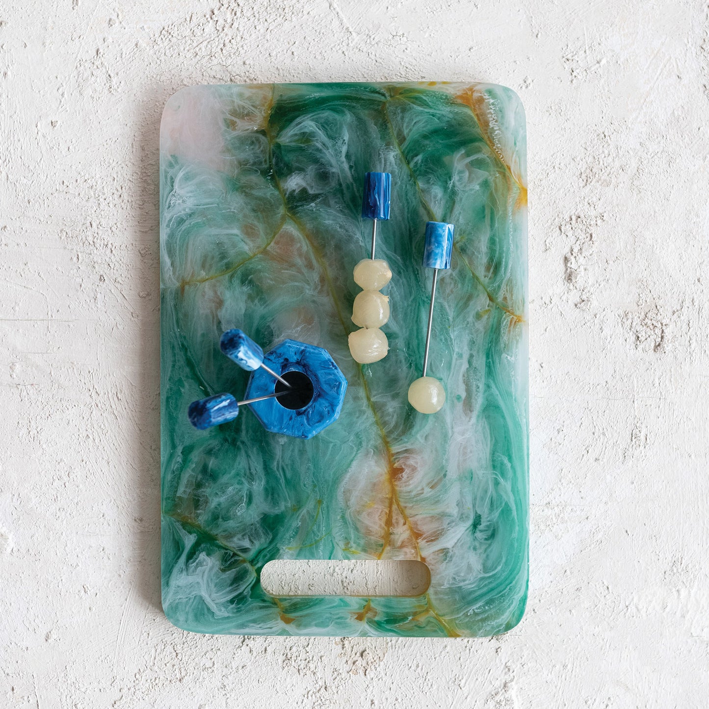Marbled Resin Gold & Aqua Cheese Board