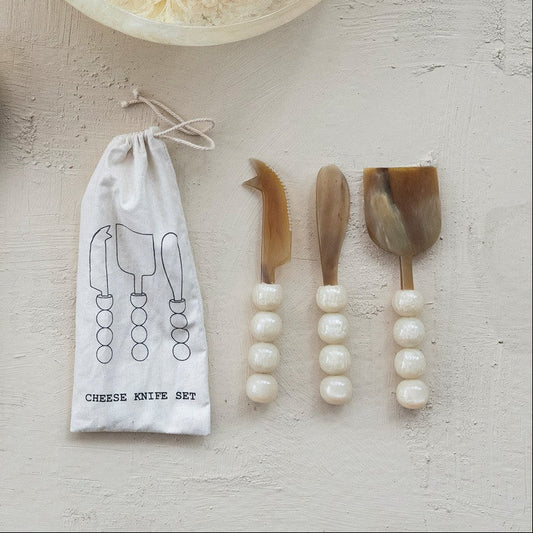 Cheese Knives with Ivory Marble Resin Handles