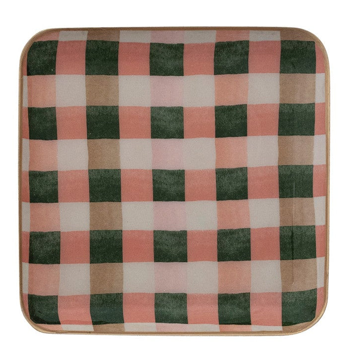 Enameled Metal Trays with Check/Plaid Pattern