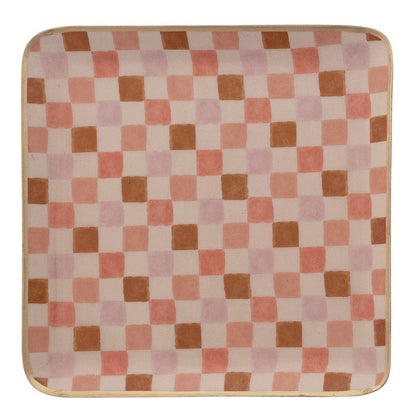 Enameled Metal Trays with Check/Plaid Pattern