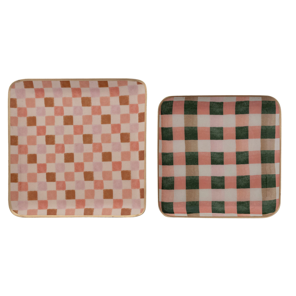 Enameled Metal Trays with Check/Plaid Pattern