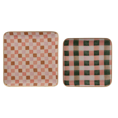 Enameled Metal Trays with Check/Plaid Pattern
