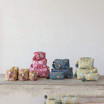 Quilted Cotton Voile Block Zip Pouches