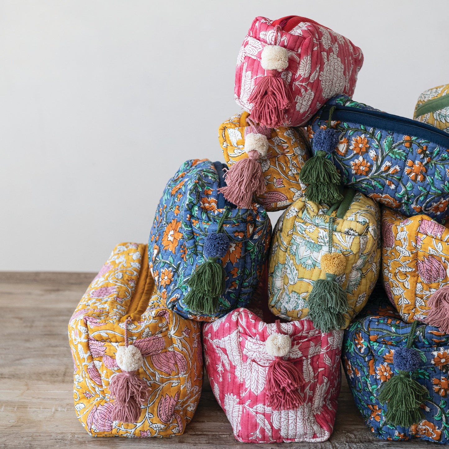 Quilted Cotton Voile Block Zip Pouches