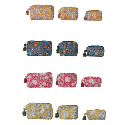 Quilted Cotton Voile Block Zip Pouches