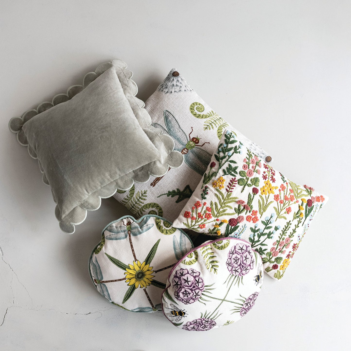 Secret Garden Floral Embroidered Pillow