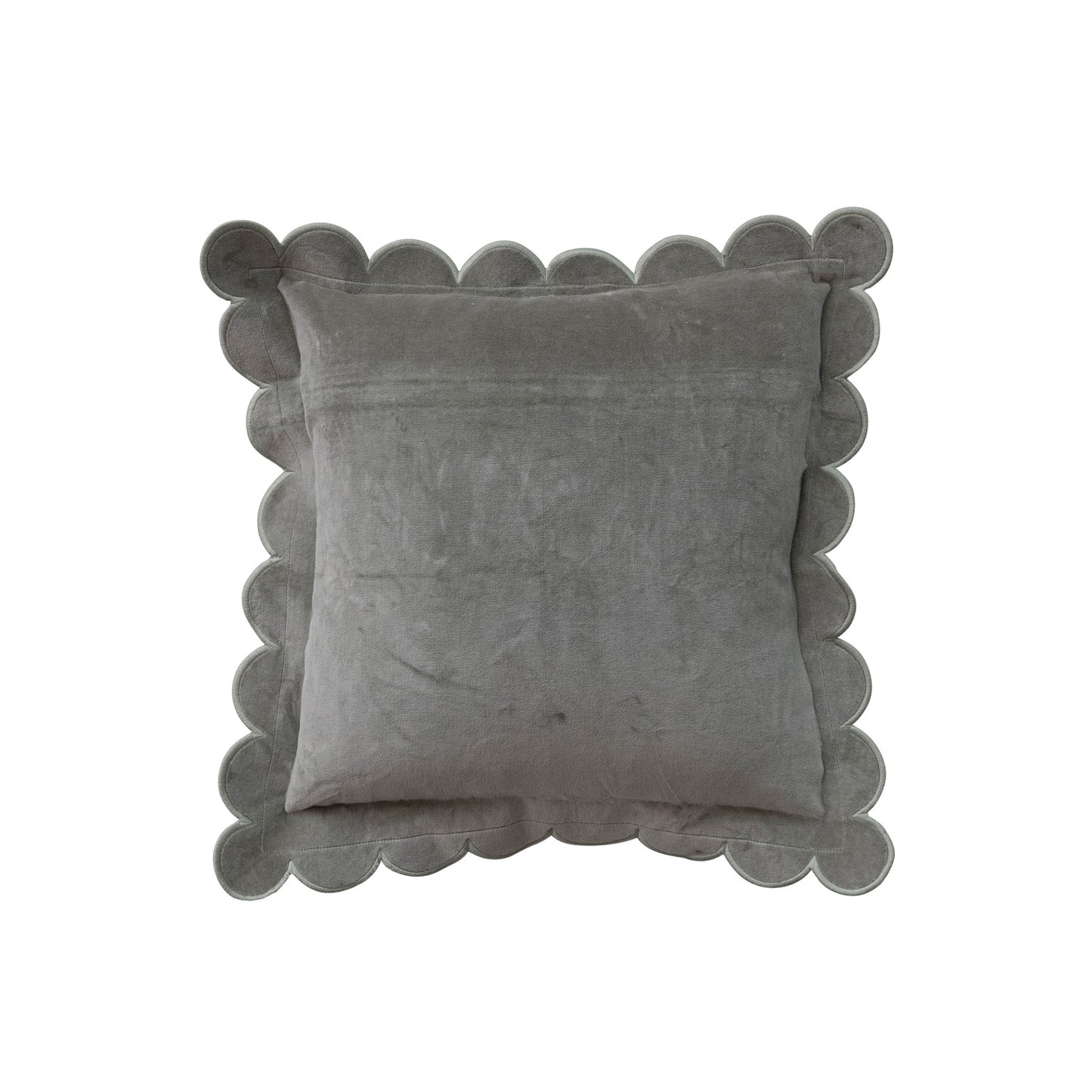Sage Green Velvet Pillow with Scalloped Edge