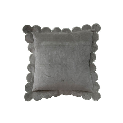 Sage Green Velvet Pillow with Scalloped Edge