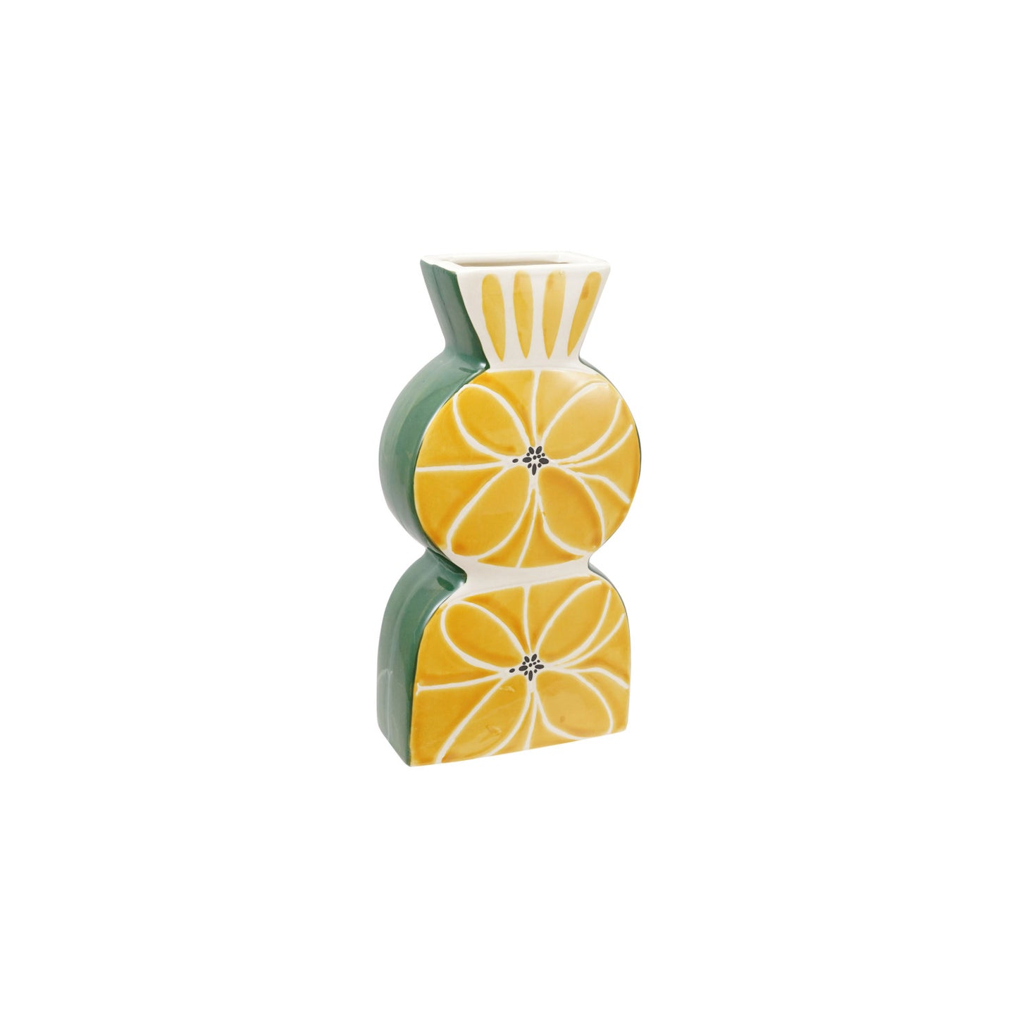 Wax Relief Yellow & Green Floral Stoneware Vase