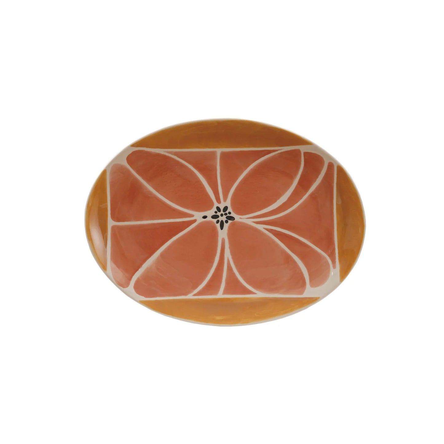Wax Relief Orange & Pink Floral Stoneware Platter