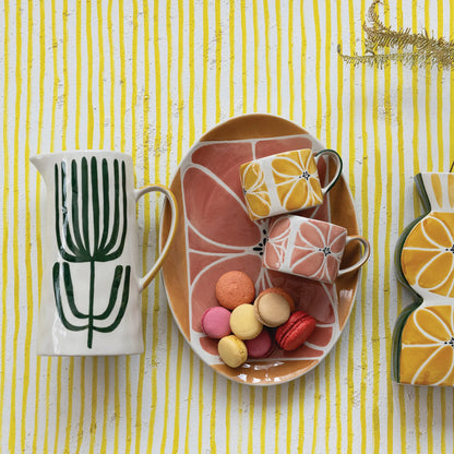 Wax Relief Orange & Pink Floral Stoneware Platter