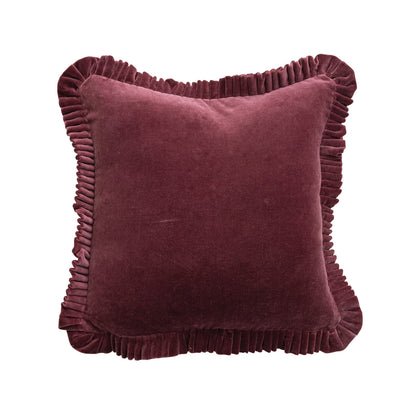 Burgundy Square Velvet Pillow with Ruffle