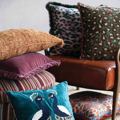 Burgundy Square Velvet Pillow with Ruffle