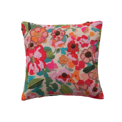 Magpie Pink Embroidered Flowers Pillow