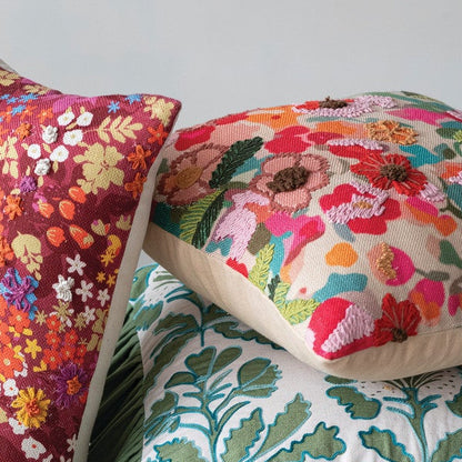 Magpie Pink Embroidered Flowers Pillow