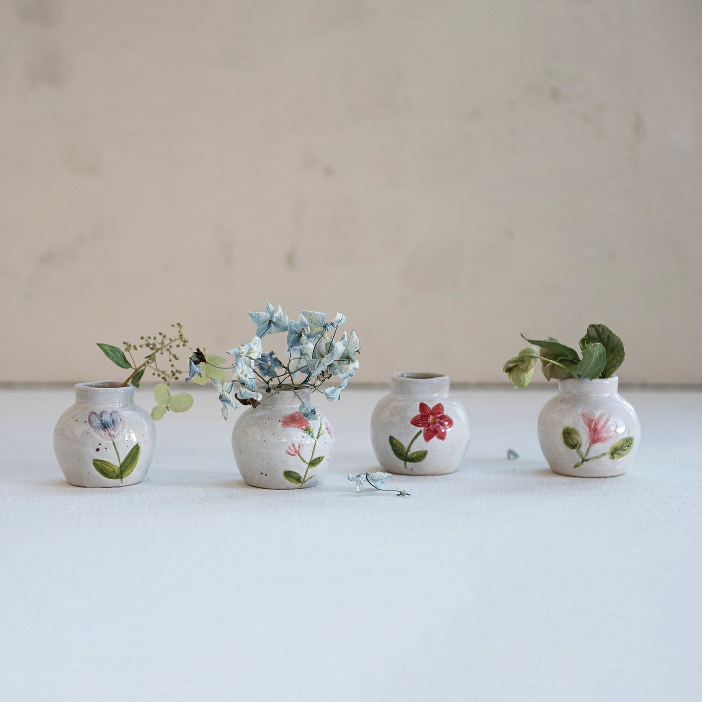 Hand-Painted Stoneware Vase with Flower
