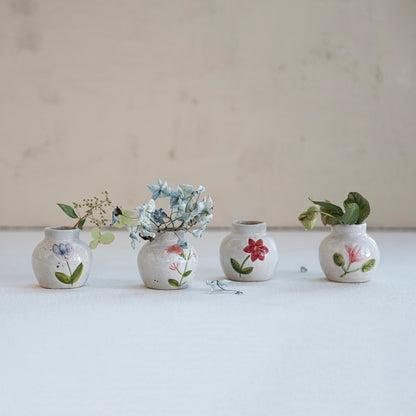 Hand-Painted Stoneware Vase with Flower