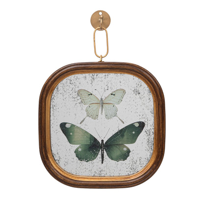 Wood Framed Antique Mirror w/ Butterflies