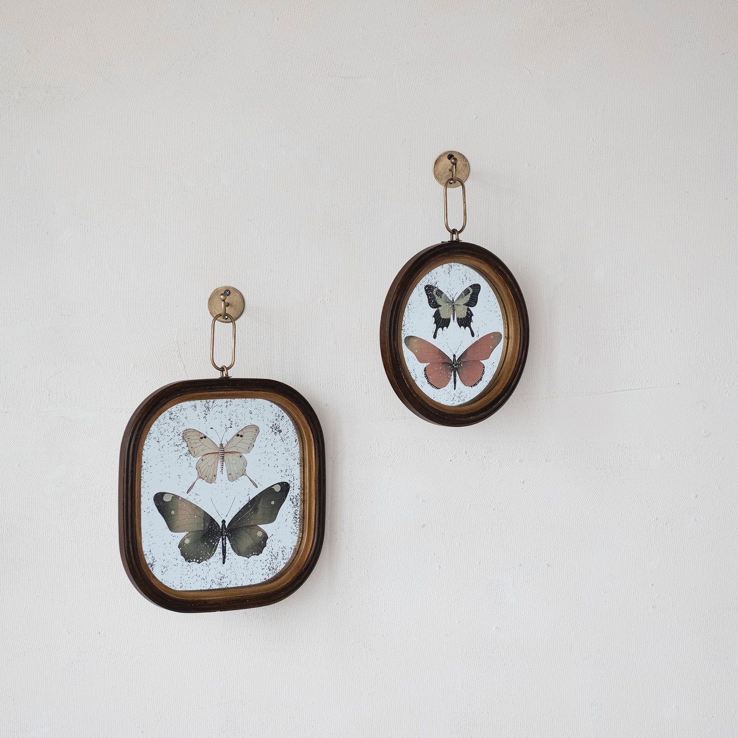 Wood Framed Antique Mirror w/ Butterflies