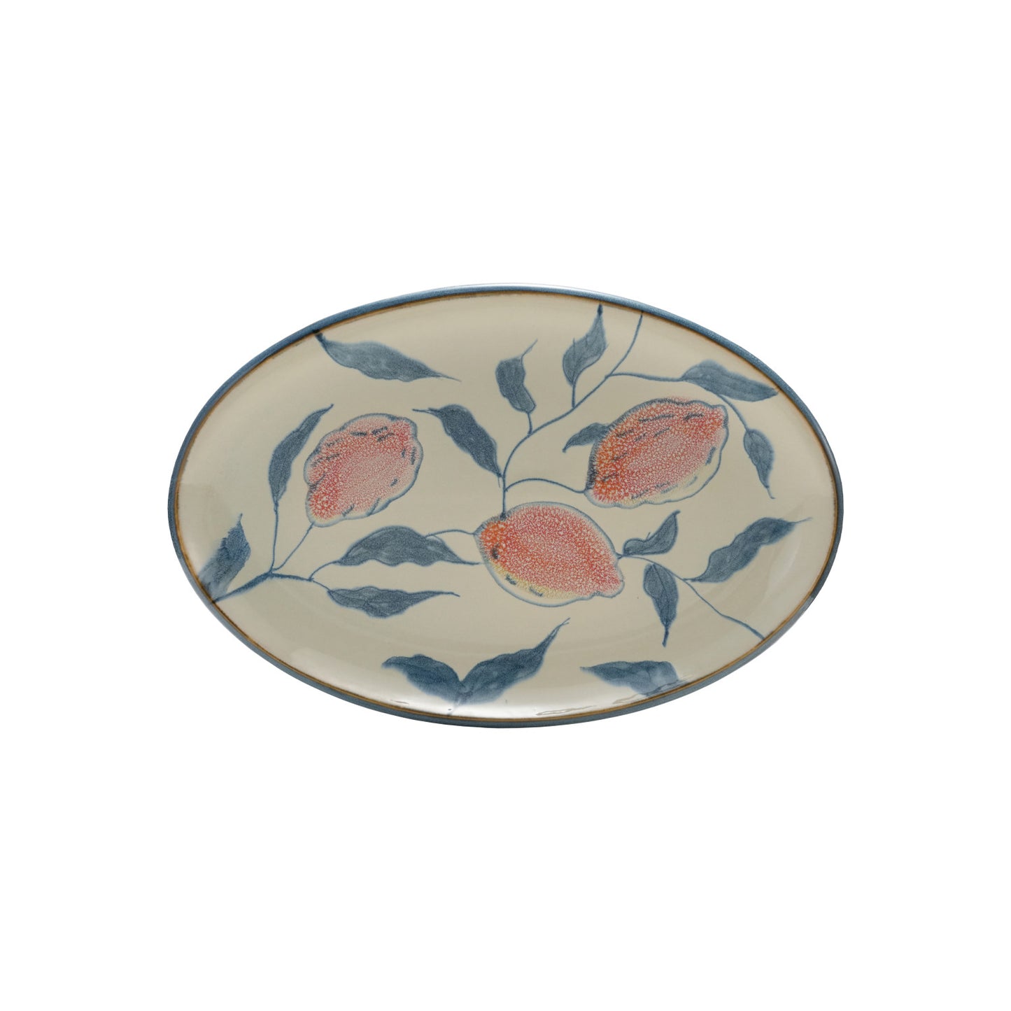 Oval Hand-Painted Stoneware Platter with Lemons