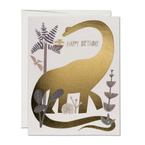 gold foil dino birthday card