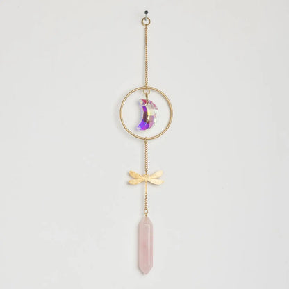 Stone Suncatcher - Dragonfly/Rose Quartz