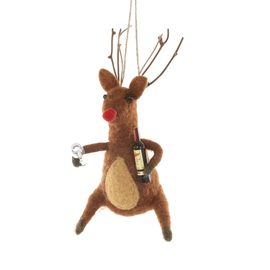 Reindeer with Wine Ornament