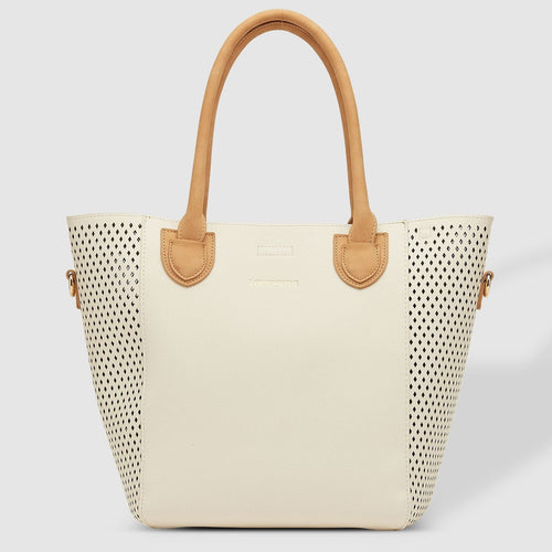 cream tote with tan handle