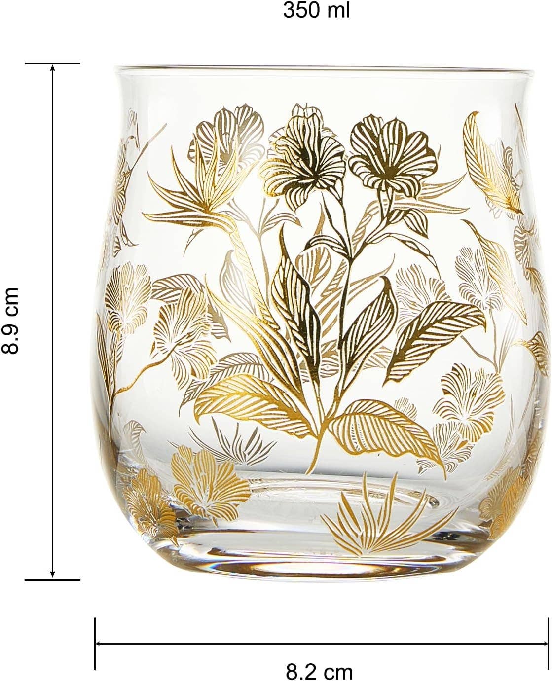 Vintage Gold Floral Decal Tumbler Glassware | Set of 2
