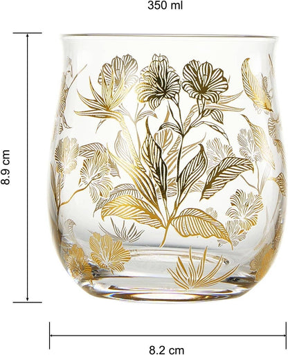 Vintage Gold Floral Decal Tumbler Glassware | Set of 2