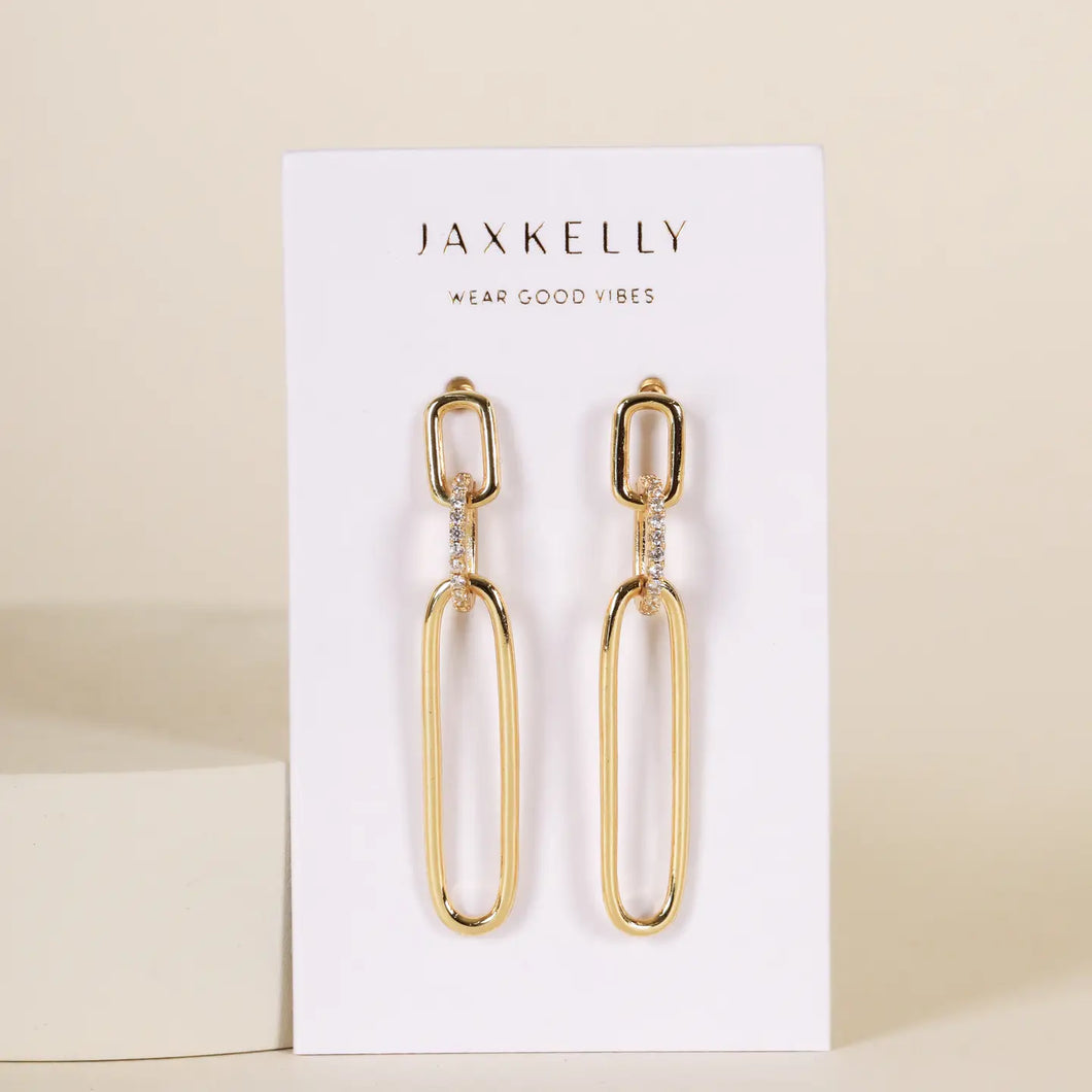 Pave Link Drop Gold Earrings