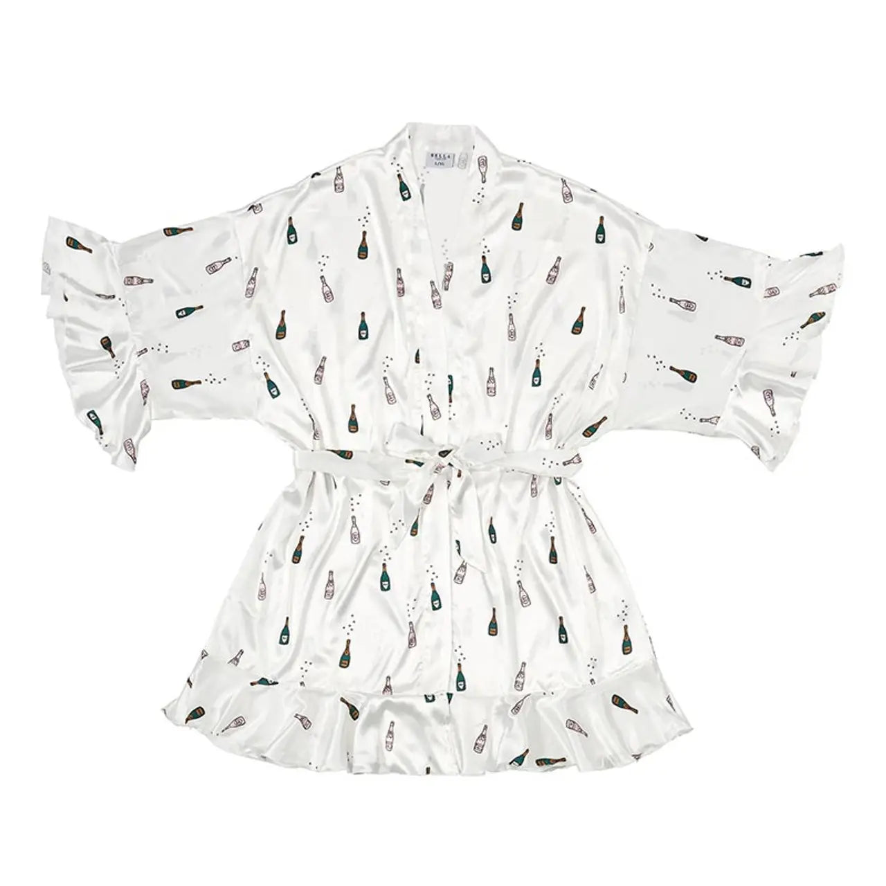 Champagne Bottles Ruffled Satin Robe