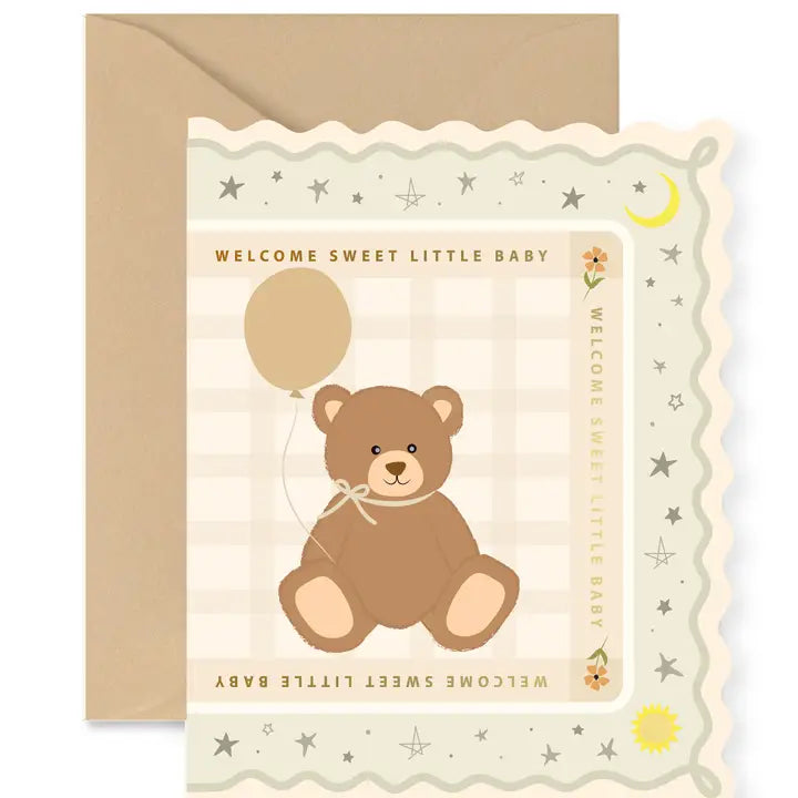 Welcome Baby Bear Scallop Card