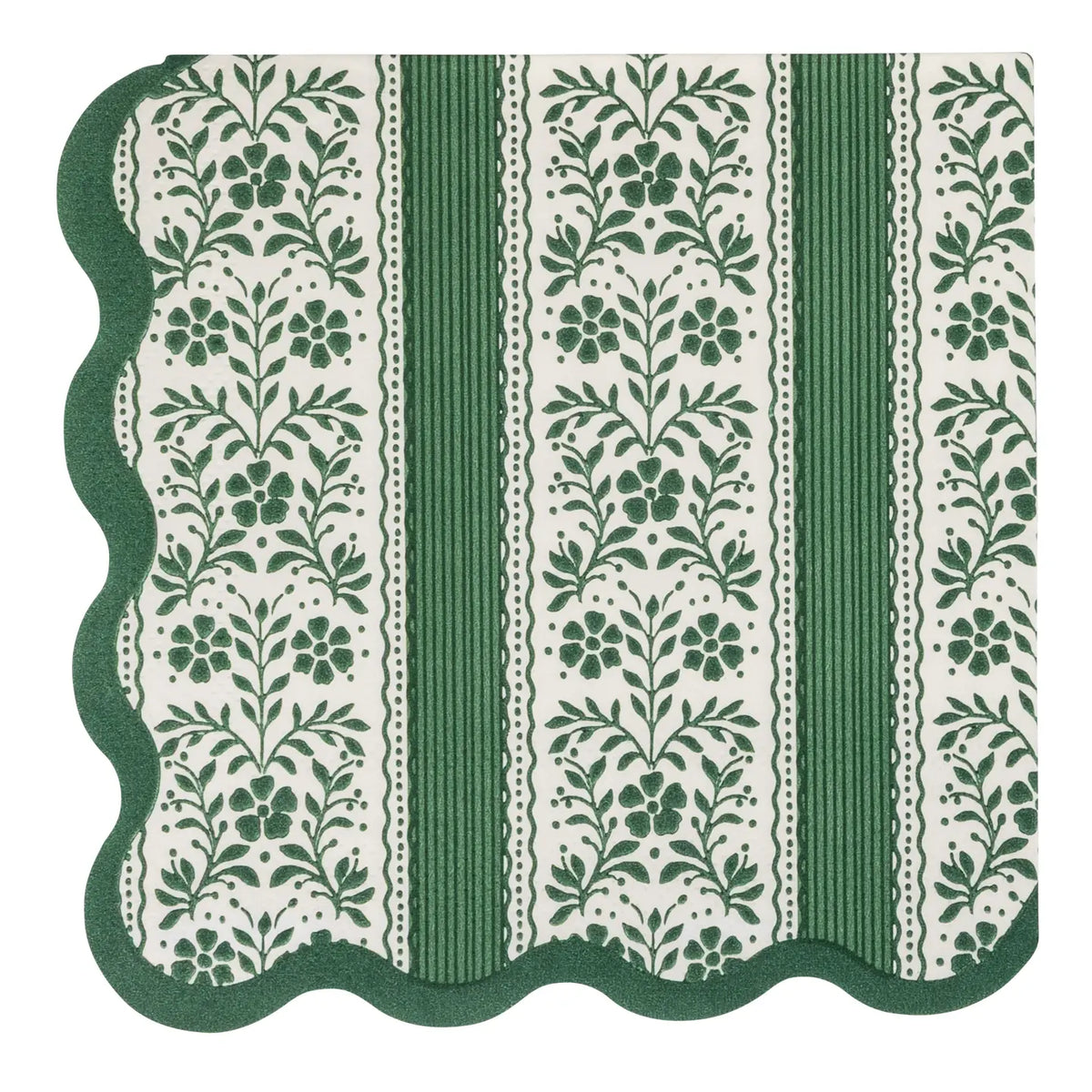 Green Floral Stripe Cocktail Napkins