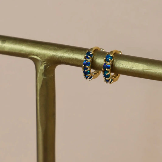 Dark Blue Opal Mini Hoops
