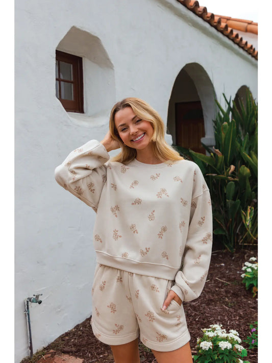 Floral Printed Sweatshort/Sweatshirt Matching Set