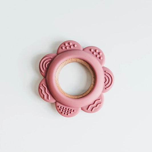 Flower Silicone & Beechwood Baby Ring Teether