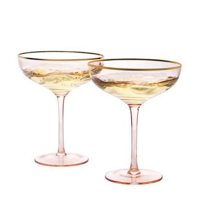 Gorgeous Gilded Pink Rim Coupe | Set of 2
