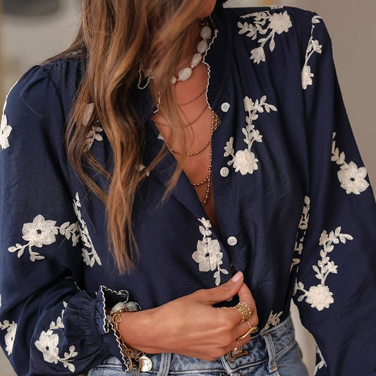 Boho Floral Ruffled Blouse
