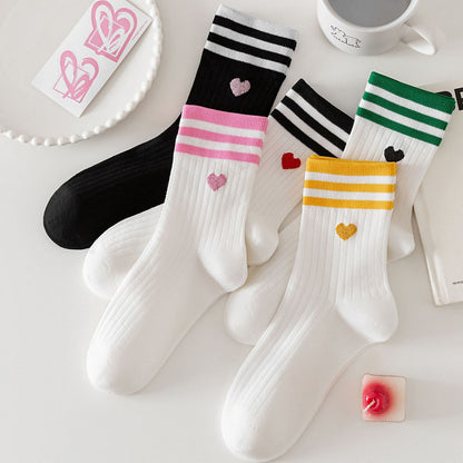 College Stripes with Heart Crew Socks