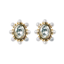 Load image into Gallery viewer, Crystal Pearl Oval Stud Earrings
