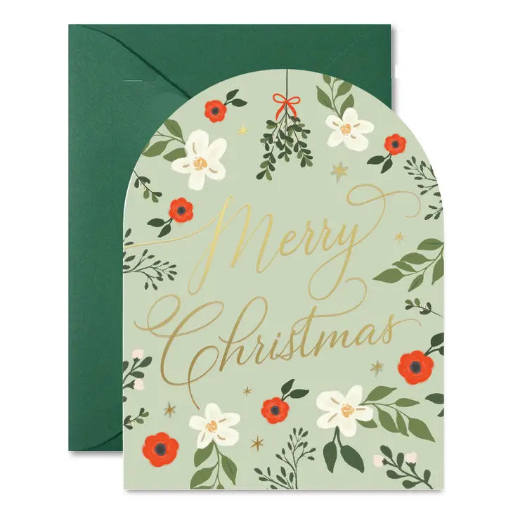 Mint Green Christmas Floral Arch Card