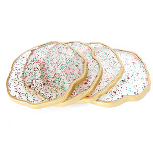 Gold Rim Winter Resin Coaster Set