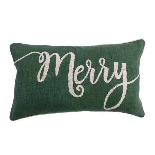 Merry Green Lumbar Pillow with Embroidery